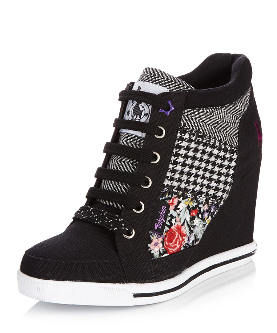 Babycham Lucia black wedge trainers, Designer Footwear