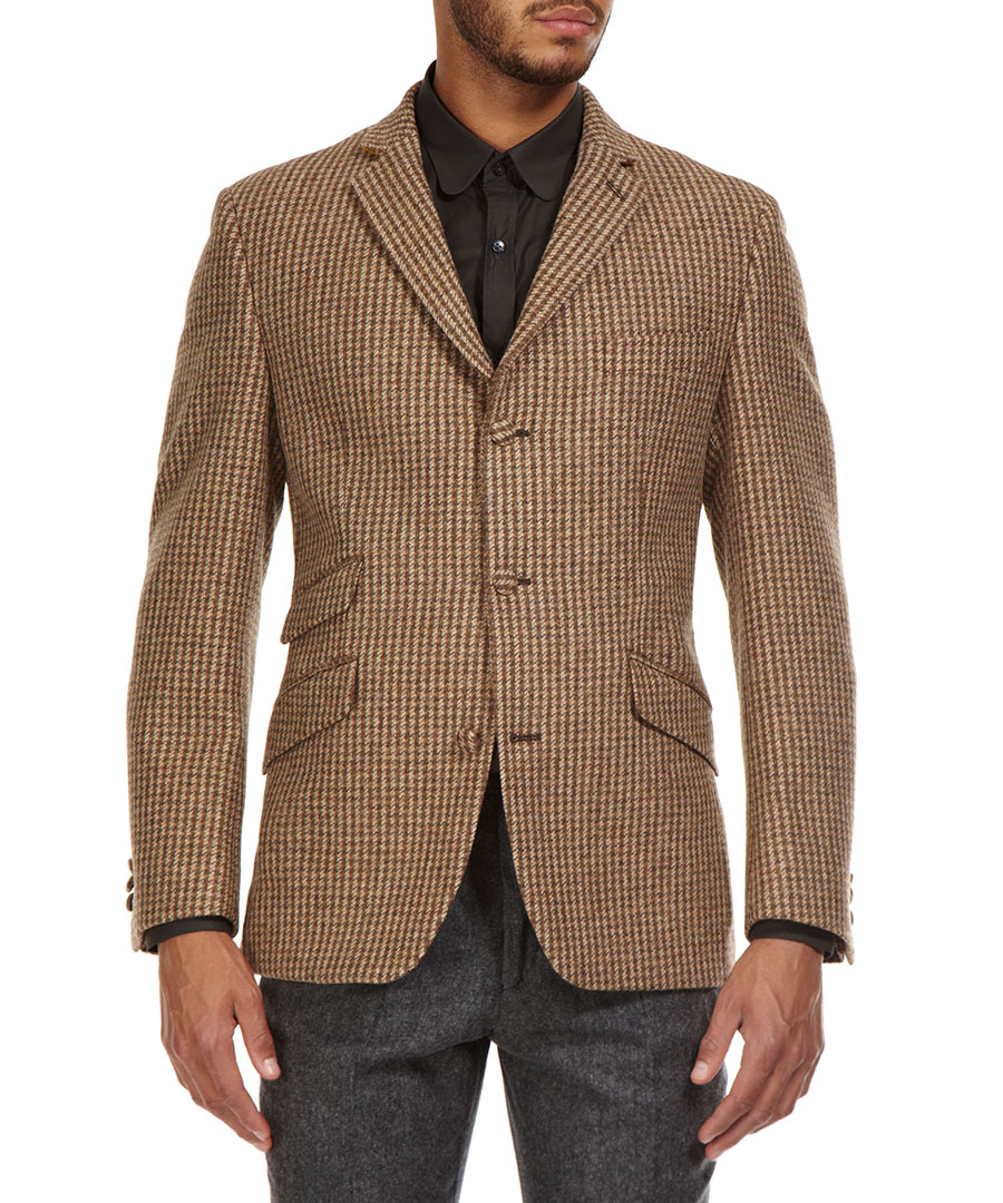 Gibson Brown houndstooth wool blazer, Designer Jackets Sale, Gibson