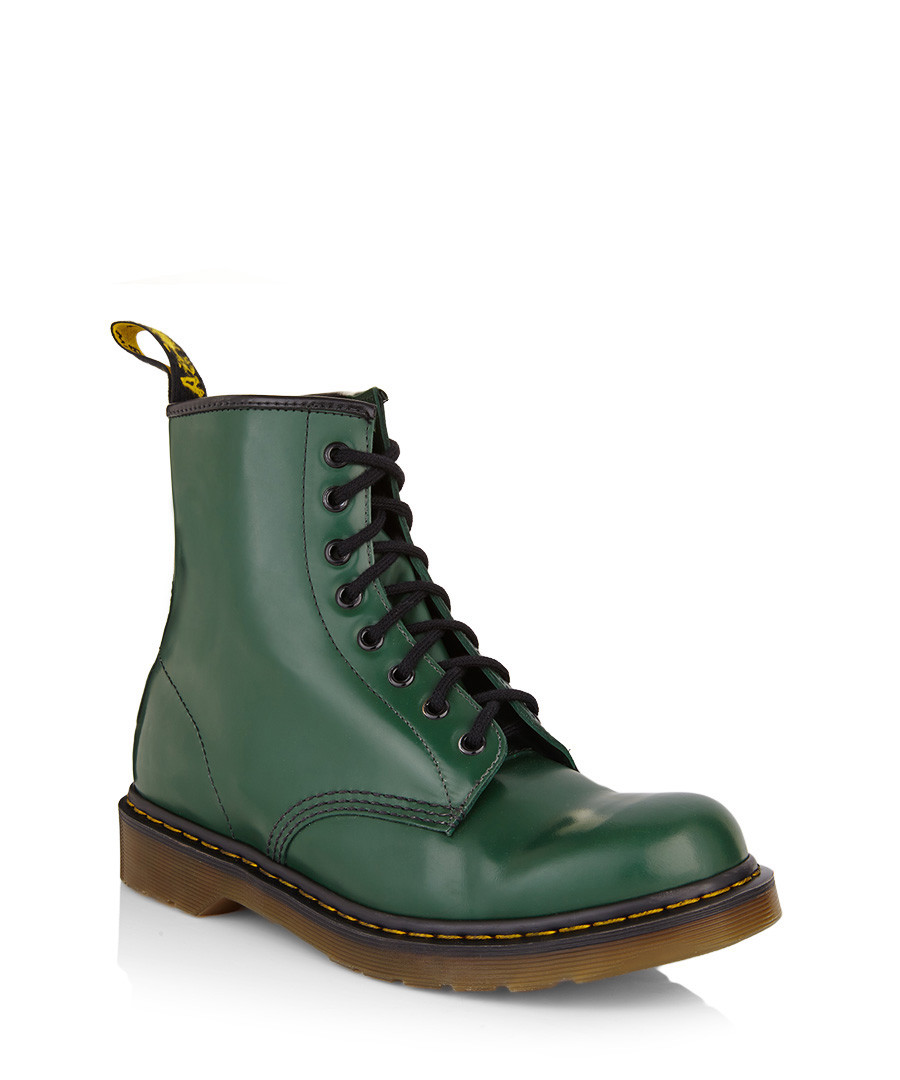 Dr. Martens Unisex green smooth leather boots, Designer Footwear Sale