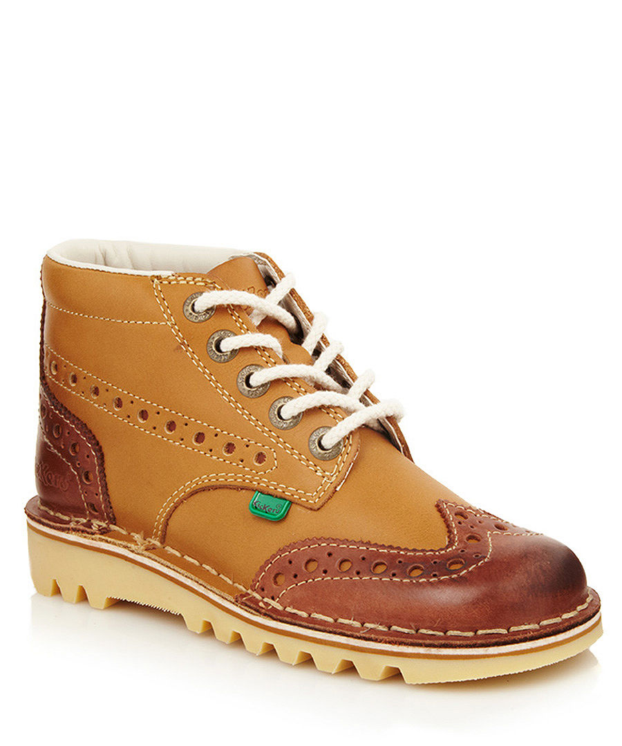 You may also like Kickers Brown Boots. £ Kickers Hi in Brown A mini version of the original Kick Hi Quality leather uppers Rubber outsole for durability and comfort Iconic Laced Kickers and triple stitching.