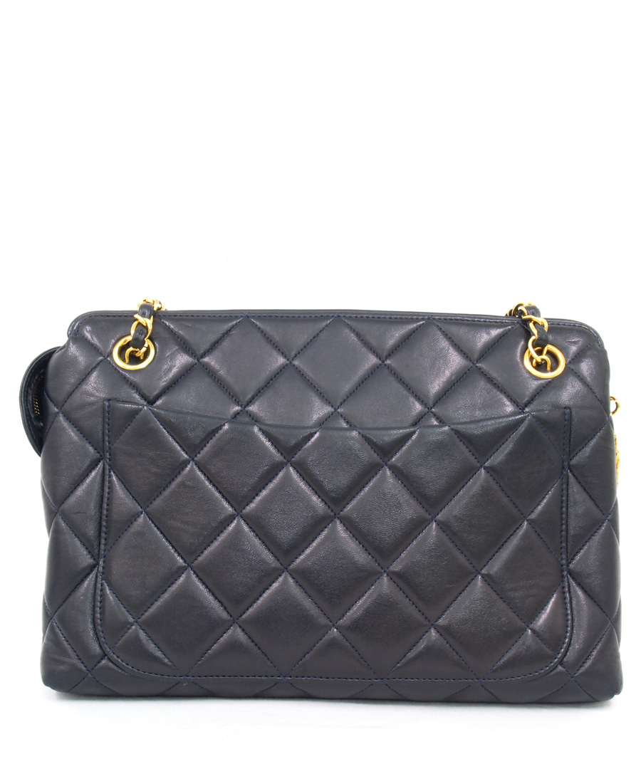 Home Vintage Chanel Handbags Dark blue quilted leather tote bag